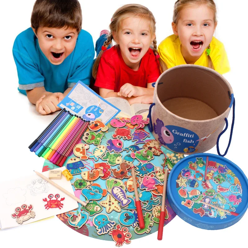 

Magnetic Fishing Toys 1-2-3-6 a Year of Age Children'S Educational GIRL'S And BOY'S Baby tu ya ban Kitten Fishing Jigsaw Puzzle