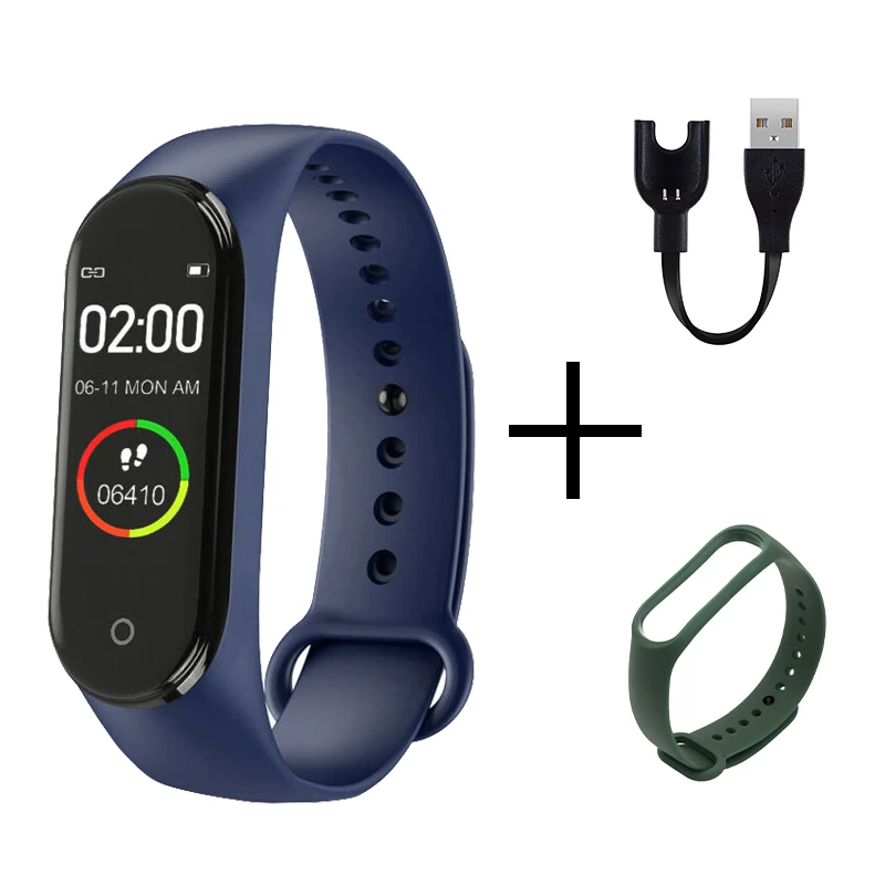 Трендовые часы с датой умные часы M4 Smartband фитнес-трекер умные часы кровяное давление пульсометр Интеллектуальный водонепроницаемый - Цвет: black ArmyGreen