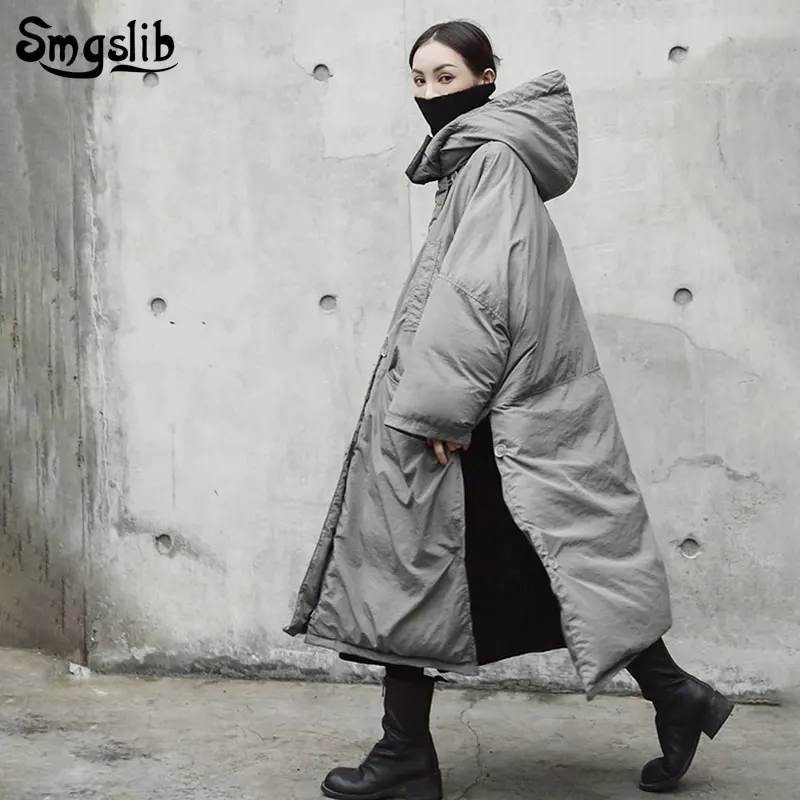 

2019 jacket women winter Hooded Long Sleeve Cotton-padded Gray Oversize Long Warm Coat Loose Fit Women Parkas fashion coats