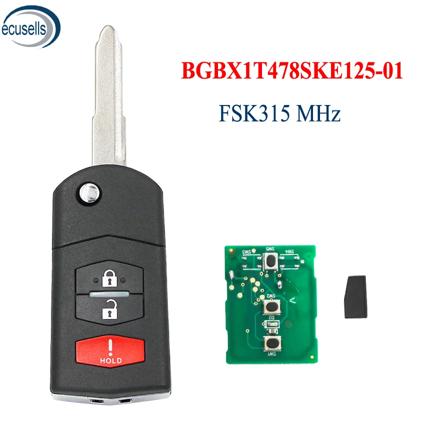 Складной дистанционный ключ для Mazda FSK 315 МГц 313,8 МГц 4D63 80 бит чип ID83 FCC ID: BGBX1T478SKE125-01, KPU41788