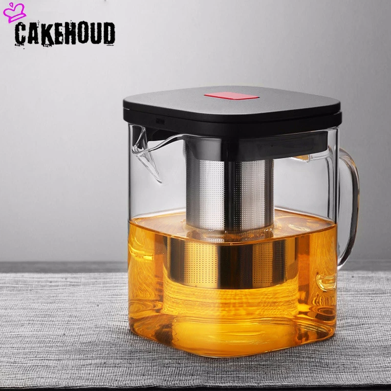 CAKEHOUD высокотемпературный стеклянный пузатый чайник высокоборосиликатный квадратный цветочный чайный кофейник с замачивающимся фильтром чайный набор