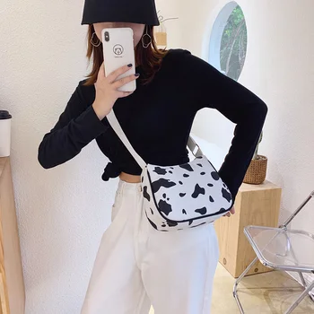 

Women Canvas Shoulder Bag Cow Pattern Female Girl Travel Daily Crossbody Handbag Fashion Exquisite Shopping Bag