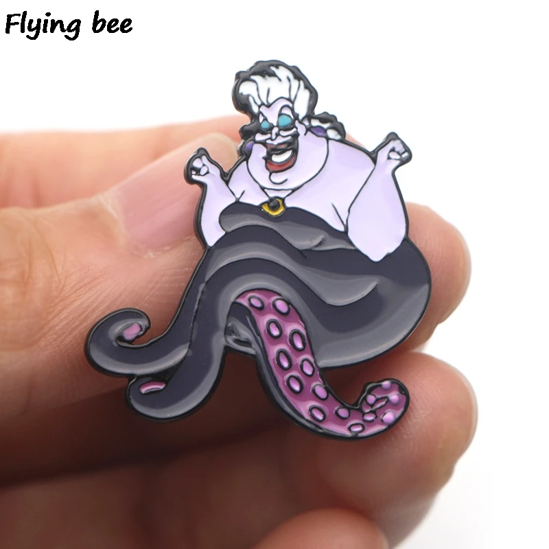 20 шт./лот Flyingbee Ursula смешная брошь и булавка Мультяшные значки эмалированные шпильки с отворотом значок для друзей женщин мужчин X0434