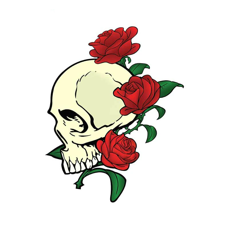 

DAWASARU Car Stickers for Skull Roses Flowers Auto Car Stickers Personalized Graffiti Personality Fashion Car Sticker 13*10CM
