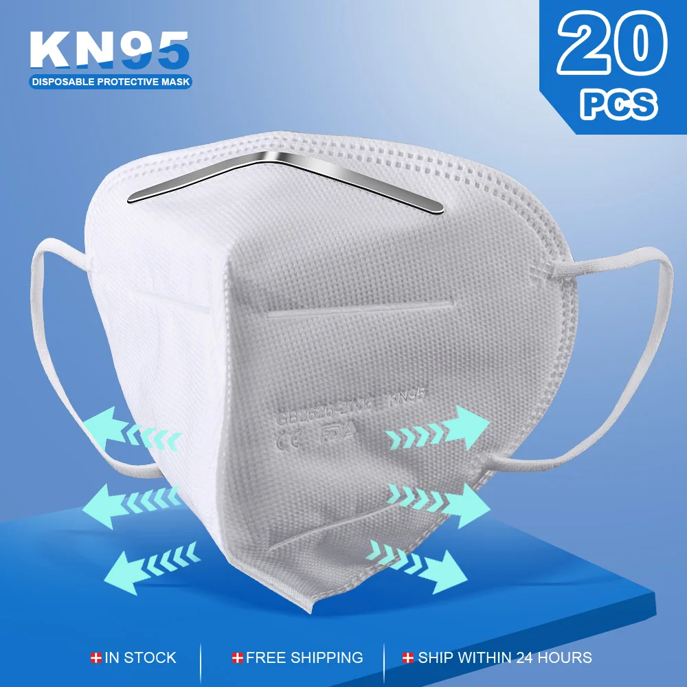 

20PCS KN95 NonWoven Masks Safety Antibacterial Face Masks Disposable Thickened Soft and Elastic Mask 95% Filtration Mouth Mask