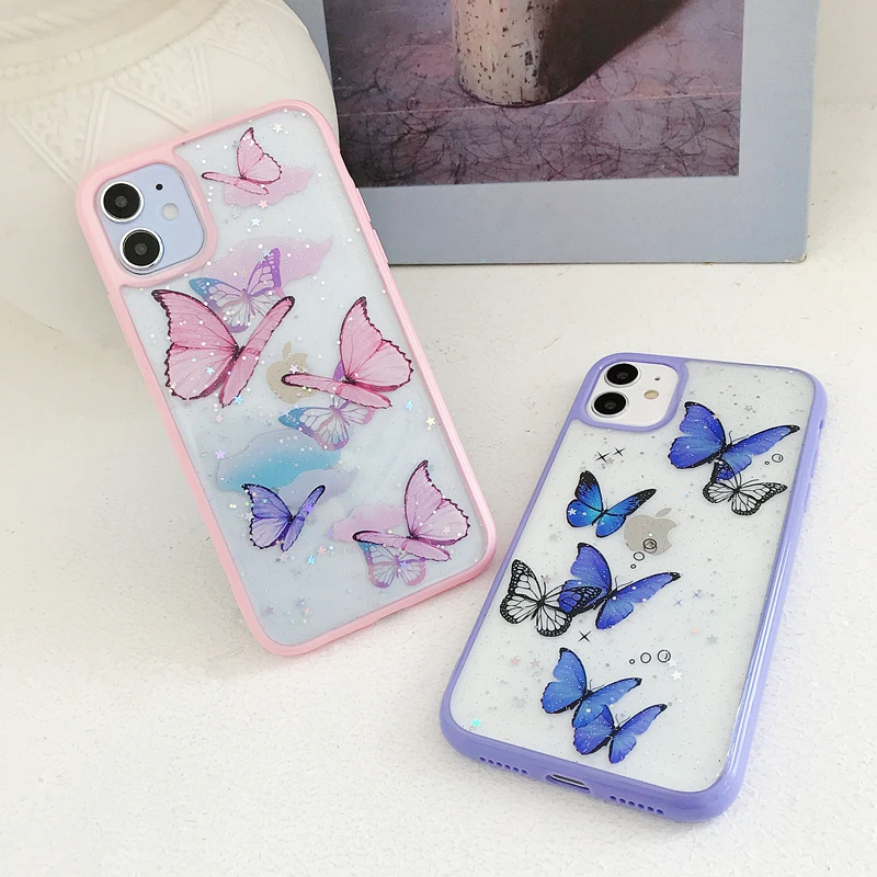 Милый чехол для телефона Gimfun с лазерной картой и бабочкой IPhone 12 11 Pro Max XS XR 7 8 Plus