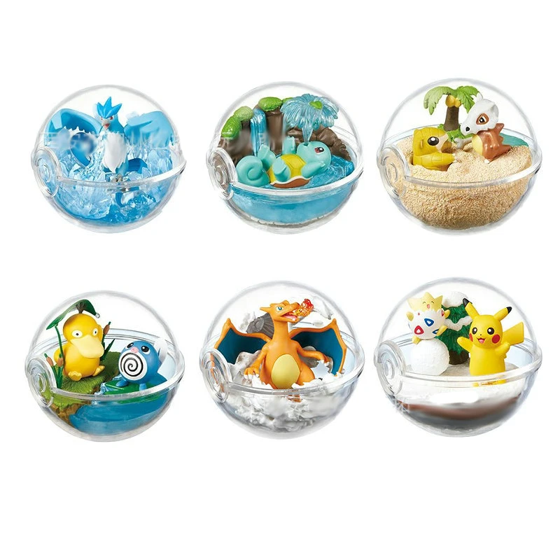 TAKARA TOMY аниме Чаризард Psyduck Squirtle Articuno Togepi Cubone прозрачный шар Покемон фигурка игрушки для детей - Цвет: 6pcsSet