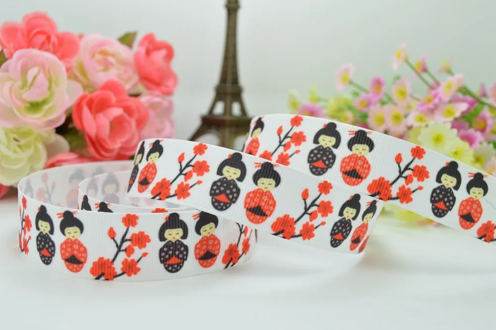 7/" 22 мм куклы мультфильм печатных корсажная лента бант для волос DIY ручной работы OEM 50 ярдов