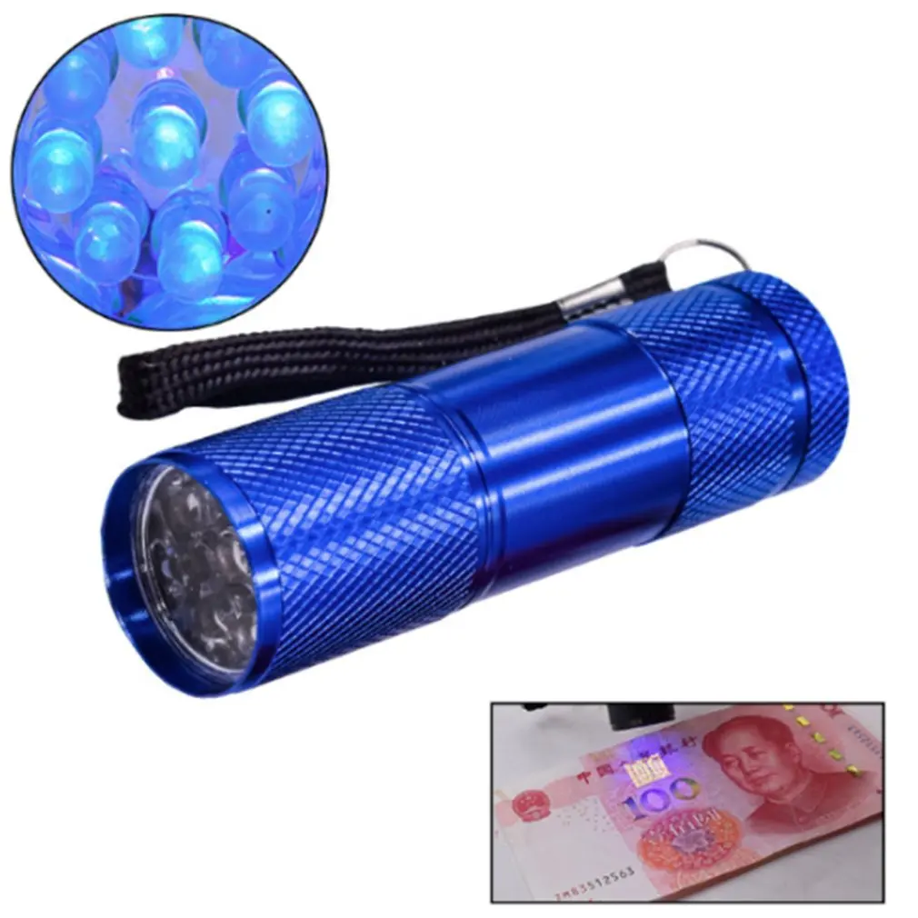 Mini 9LED UV Flashlight Ultraviolet Rays Invisible Ink Marker Detection Torch Light for Check the Bill Money Sale