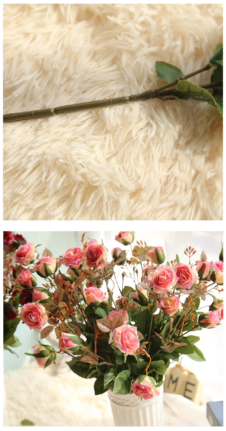 High Quality Three-Headed Rose Simulation Rose Fake Flower Home Furnishings Wedding Bouquets Christmas Decoration QW188 (2)