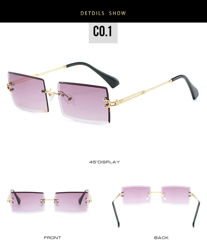 Новые Модные прямоугольные солнцезащитные очки без оправы Женские винтажные Роскошные брендовые дизайнерские женские солнцезащитные очки для женщин