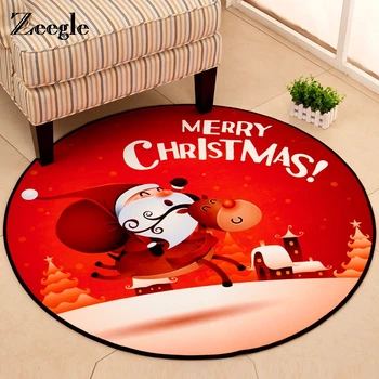 

Zeegle Christmas Santa Gifts Flannel Doormat Rond Floor Carpet For Living Room Anti-Slip Kids Room Rug Office Chair Floor Mats