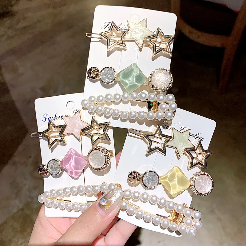 

Korean Fashion Crystal Pearl Hair Clip Set ins Hairpin Sweet Girl Side Top Clip Hair Accessories Exquisite and Elegant
