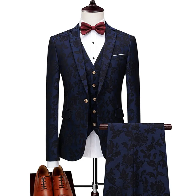 

Blazer Pants Vest High-end Banquet Boutique Jacquard British Style Slim Groom Wedding Luxury Suit Three Piece Suit Set