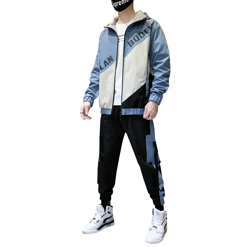 

Men Tracksuit Hip Hop Suit Mens Autumn streetwear Casual Slim Fit 2 pieces Set zipper Hooded Jacket And Pants Sportswear Sets