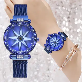 

Fashion Women Watch Rhinestone Hollow Flower Round Dial Alloy Case Alloy Strap Magnetic Buckle Ladies Quartz Wrist Watches