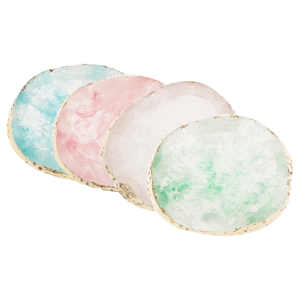 Prettyia Gold Edge Imitation Agate Round Plate For Nail Art Coasters Cup Mat