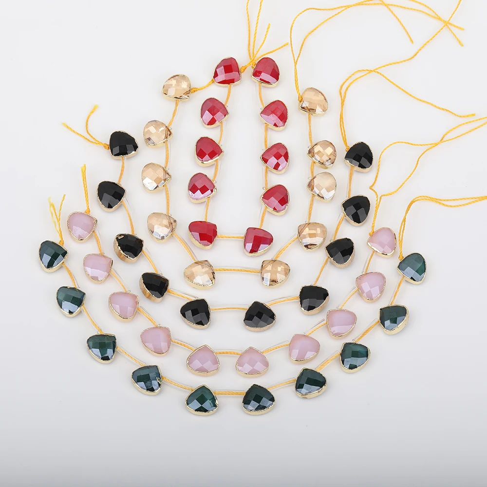 

10 Color Choice,Approx 10pcs/strand Facted Heart Shape Glass Gold Bails Beads Pendant Strand Fine Jewelry Making DIY CHSJ-08AMAH