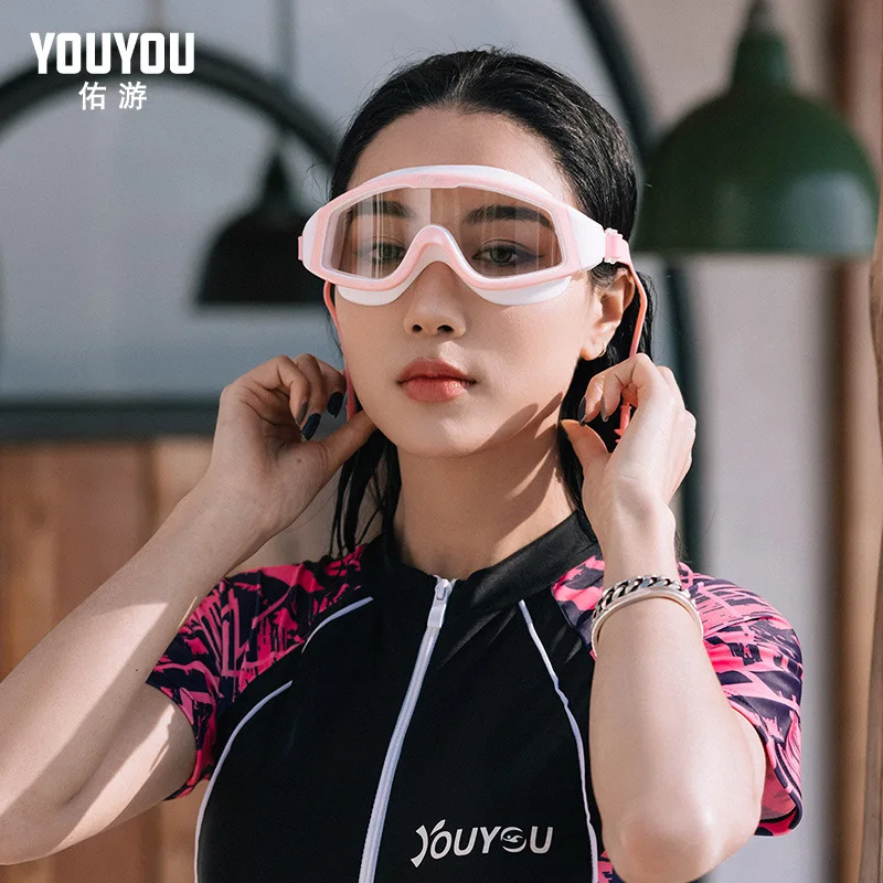 Women Men Printed Waterproof Swimming Goggles Caps Set Silicone Long Hair Large Swim Hat Natacion Diving Glasses Equipment 2022 5
