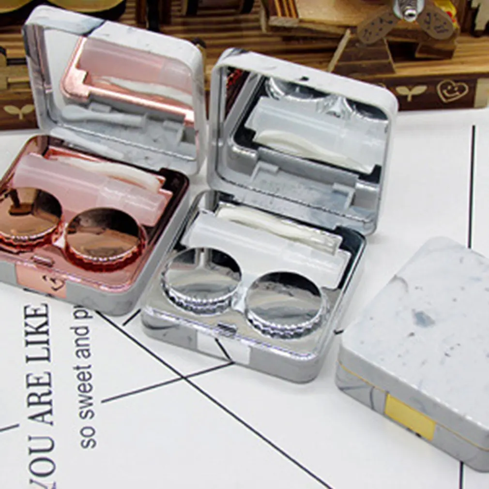 Marble Contact Lens Case Beauty Box Companion Box Glasses Case Portable Invisible Mirror Box Protection