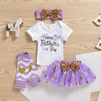 

US My 1st Father's Day Newborn Baby Girl Outfits Tops Romper Tutu Skirt 4PCS Set