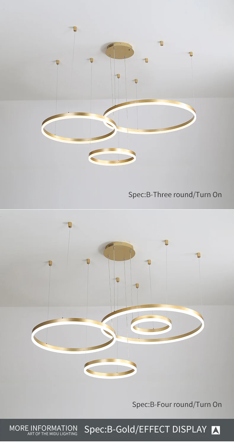 BOTIMI Art DECO LED Chandelier With Golden Rings For Living Room Black Round Layers Hotel Foyer Chandeliers 220V White Lustres