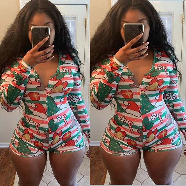hirigin 2020 New Christmas Bodysuit Women Fashion Printed Long sleeve Single-breasted Jumpsuits Sexy Women Homewear Sleepwear hirigin 2020 New Christmas Bodysuit Women Fashion Printed Long sleeve Single-breasted Jumpsuits Sexy Women Homewear Sleepwear