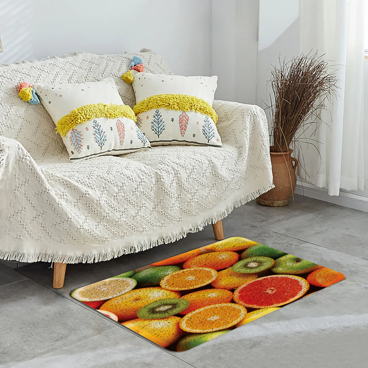 Fruit Orange Kiwi Orange Door Mat Outdoor Wire Loop Footpad Carpet Hallway Kitchen Bath Rug Non-slip Entrance Doormat Home Decor
