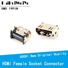 Connecteur de prise femelle 19 broches 19 P, Compatible HDMI, SMT SMD 90 degrés, plaqué or HD 19 broches, 10 pièces/lot