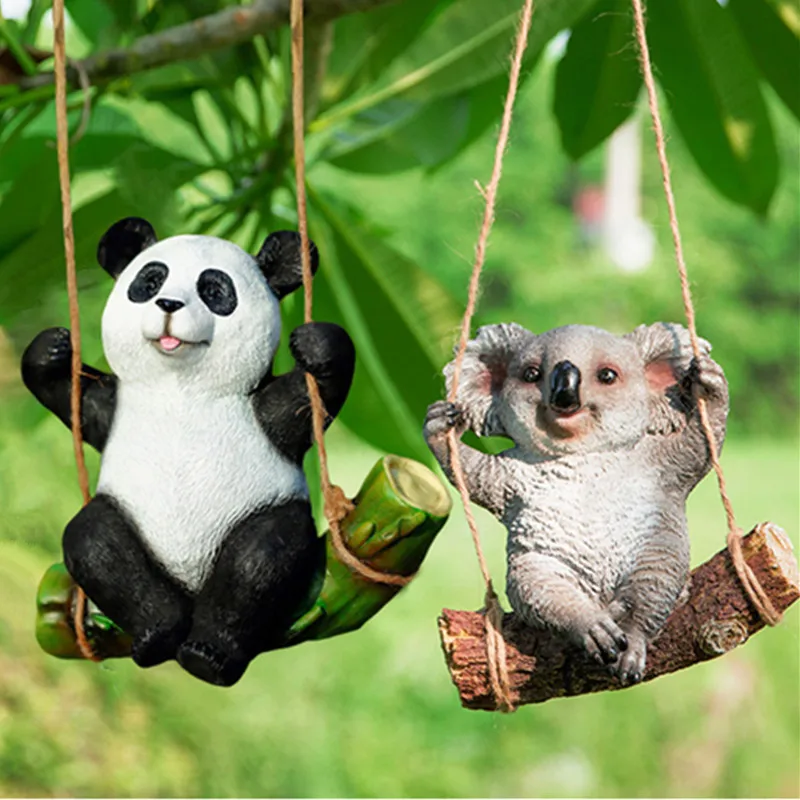 Garden Ornament Simulation Koala Panda Resin Sculpture Creative Home Courtyard Landscape Tree Pendant X3124
