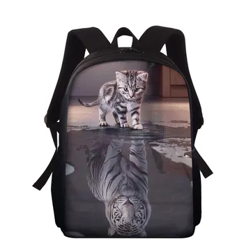 

16 Inch Children School Bags Funny 3D Cat Reflection Tiger Printing Shoulder Bag Kids Backpack Custom Bagpack Students Bookbag