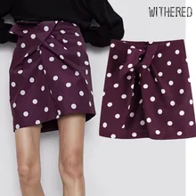 Увядшая английская офисная Дамская элегантная плиссированная мини-юбка в горошек с бантом для женщин faldas mujer moda сексуальные юбки для женщин размера плюс