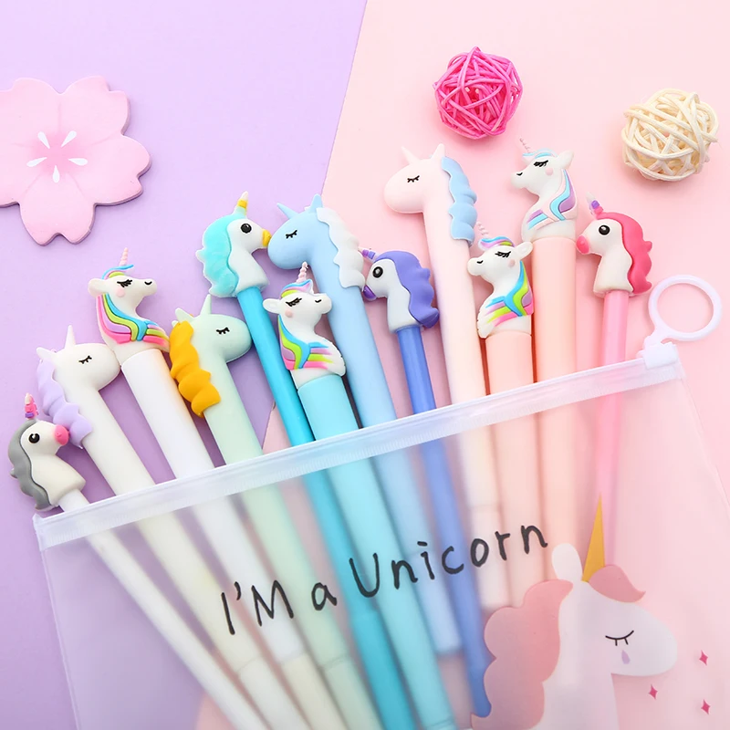 23 12 шт. корейский Kawaii флейта гелевая ручка с единорогом Kawai креативный Танк школа Канцелярские принадлежности магазин Милый Забавный аниме вещь подарок - Цвет: 23
