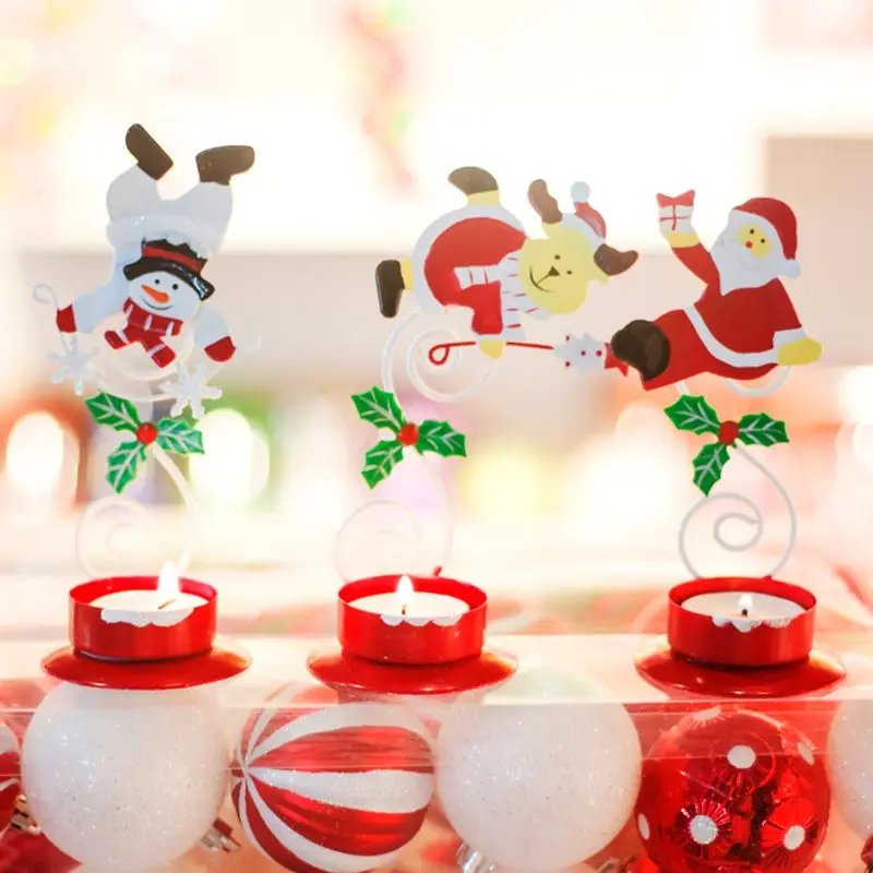

3pcs/set Christmas Santa Claus Snowman Elk Candlestick Tea Light Candle Holder Home Party Center Decor