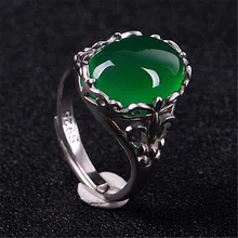 Настоящий зеленый нефрит кольца с изменяемыми размерами агатовое кольцо из стерлингового серебра 925 пробы для мужчин кольца изумруд кольцо натуральный камень ювелирные изделия