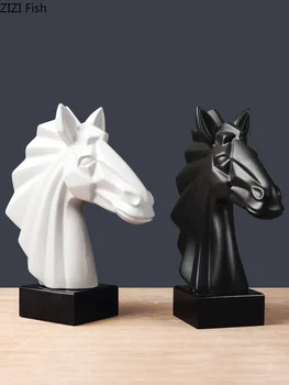 

Geometric Black White Horse Head Statuette Ceramics Crafts Figurines Ornaments Desk Decoration Porcelain Furnishings Home Decor