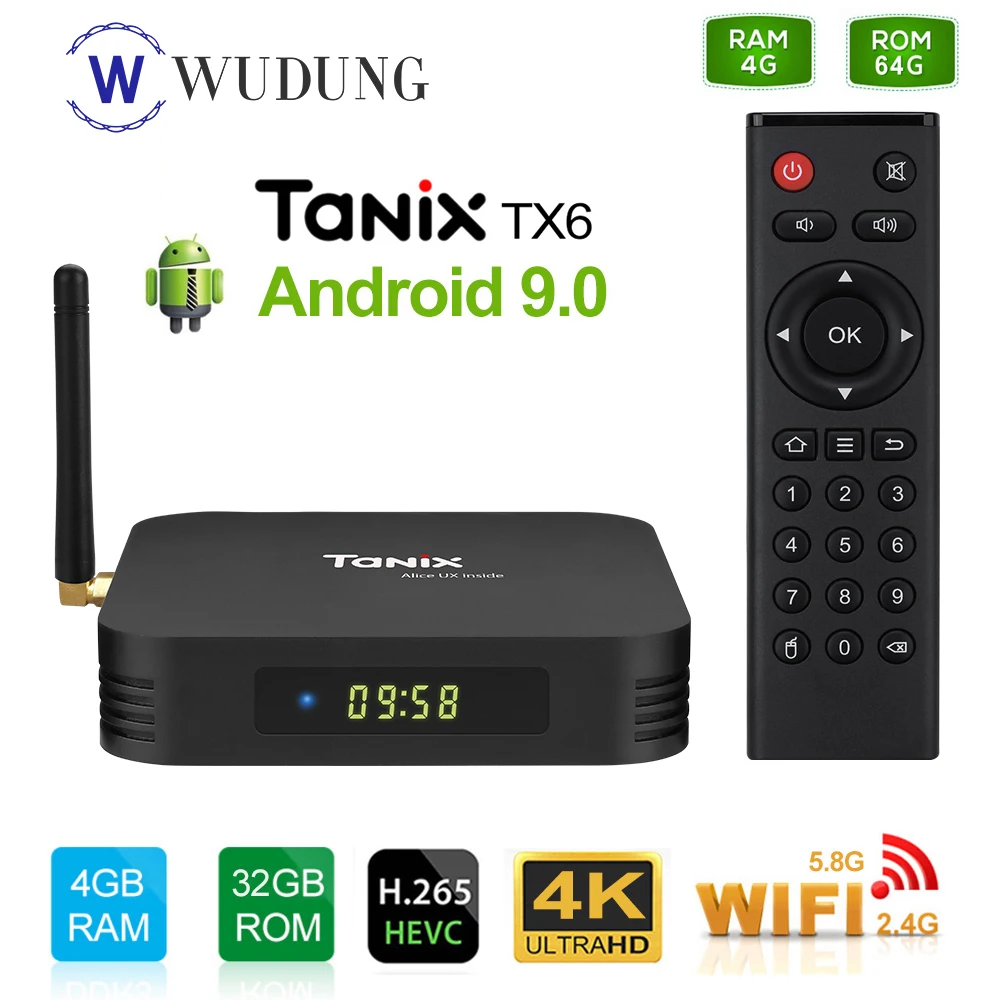 ТВ-приставка Tanix TX6 Smart Android 9 0 четырехъядерный процессор Allwinner H6 2G/4G 16G/32G/64G 4K 2 4G/5GHz
