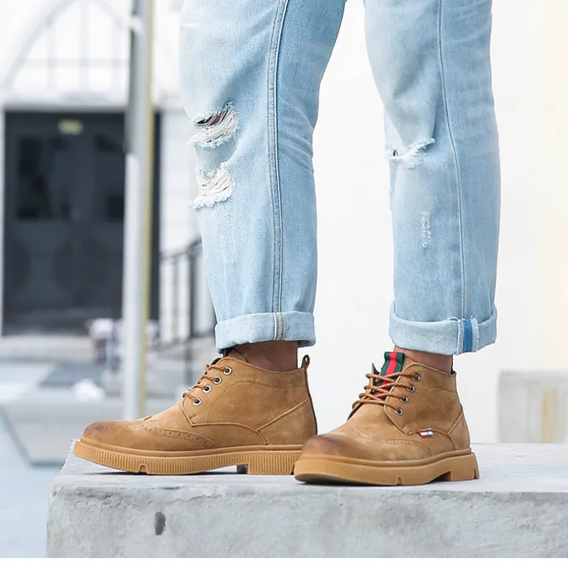 Autumn Winter Men's Work Boots Leather Casual Shoes Fashion Men Leather Ankle Short Boots Luxury Brand Men Bullock Boots 2a