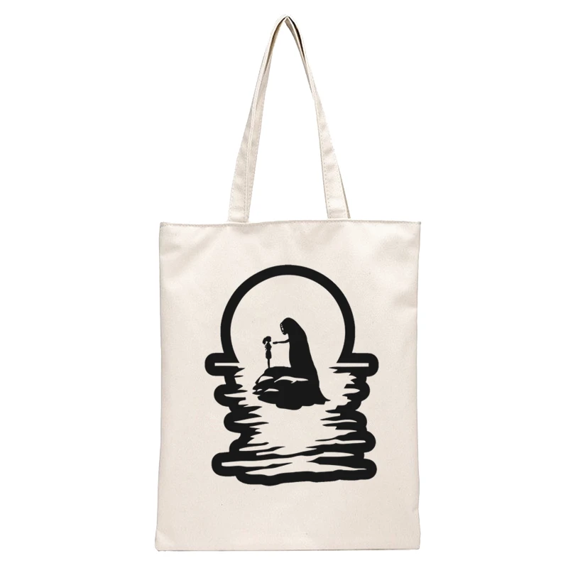 Spirited Away Faceless  Print Reusable Shopping Bag Women Canvas Tote Bags Printing Eco Bag Cartoon Shopper Shoulder Bags