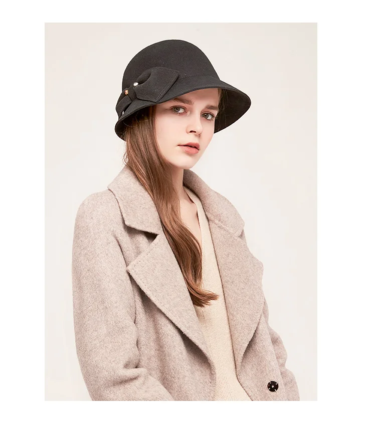 Бант шляпа-котелок из шерстяного войлока шляпы для женщин Chapeu Fedoras топ шапки женские PWSV003