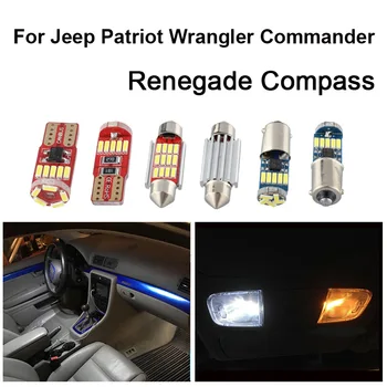 

White Car Bulbs Error Free LED Interior Light Kit For Jeep Patriot Wrangler Commander Renegade Compass Map Dome License Lamp
