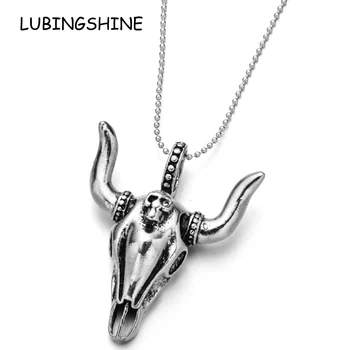 

20pcs/lot Vintage Gothic Stainless Steel Long Chain Cow Head Pendant Necklace for Women Men Hip Hop Lover Jewelry
