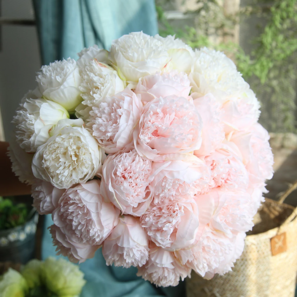 

5Head Peonies Silk Flowers Bouquet Artificial Rose Flowers Wedding Holding Decor Fake Flower for Home Peony Bouquet Home Supply