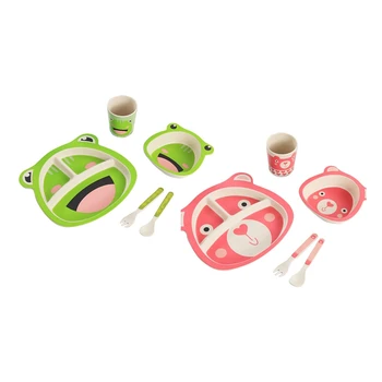 

10Pcs Baby Dish Training Tableware Cartoon Food Dishes Kids Dinnerware with Bowl Cup Spoon Fork Plate Green & Pink
