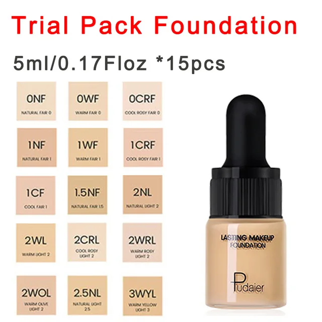 Trial pack 15pcs Матовый макияж тональный крем для лица профессиональный консилер макияж Тональная основа с высоким покрытием жидкий стойкий Maquillaje - Цвет: Trial pack 15pcs