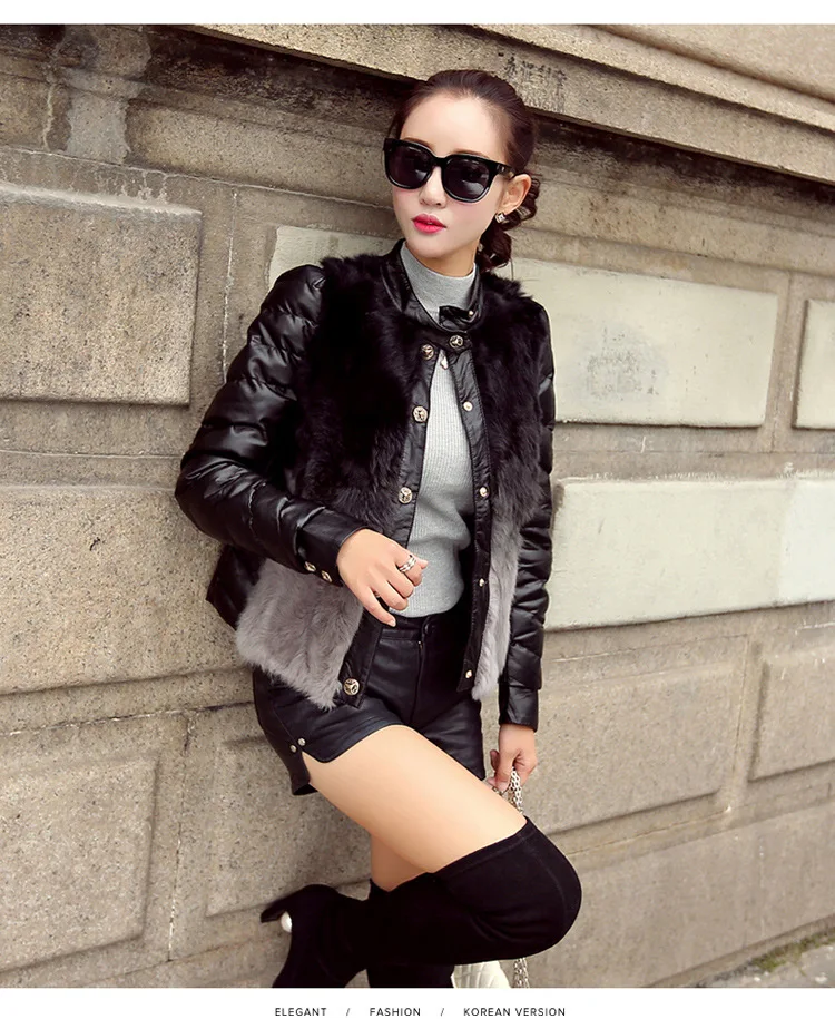 Brand WOMEN'S Dress China Gedi Love Short Leather down Jacket Fashion Joint Really Rabbit Fur Cotton Overcoat