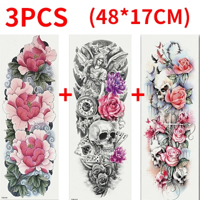 3PCS Style 10 2/3 шт. Временные татуировки рукава на полные руки Водонепроницаемый татуировки для Для мужчин Для женщин переводная татуировка тела наклейки на боди-арта Tatouages - Цвет: 3PCS Style 10