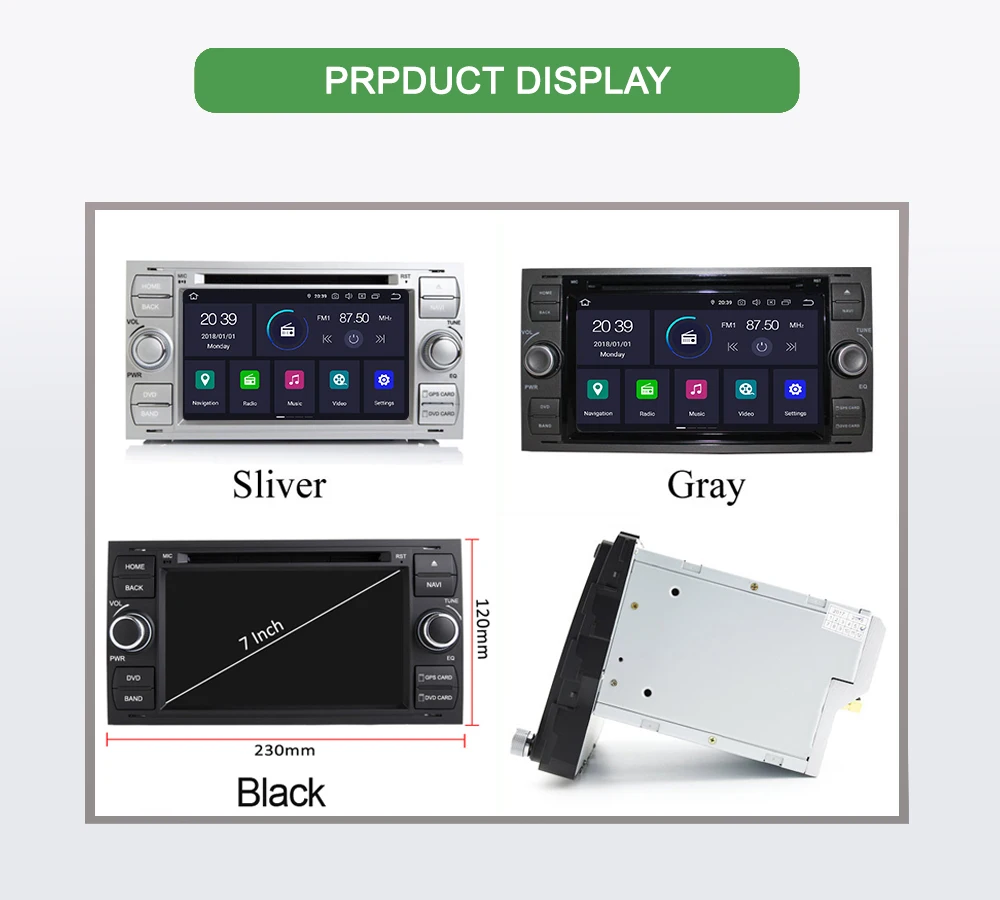 Perfect Bonroad 7" 2DIN Android 9.0 Car Video Player GPS Navigation for Focus Galaxy S-Max Fusion Fiesta Car Multimedia Player RAM4G 2