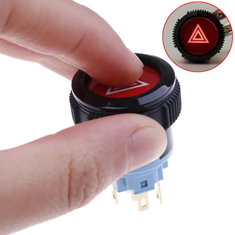 22mm Device Switch Car Button Double Flash Switch Start Button 12V/24V With Light Self-Locking Warning Symbol Button