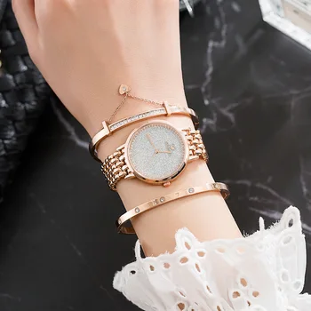 

Brand Exquisite Scrub Stars Steel Belt Watch Versatile Diamond Set Bracelet Watch Combination Set